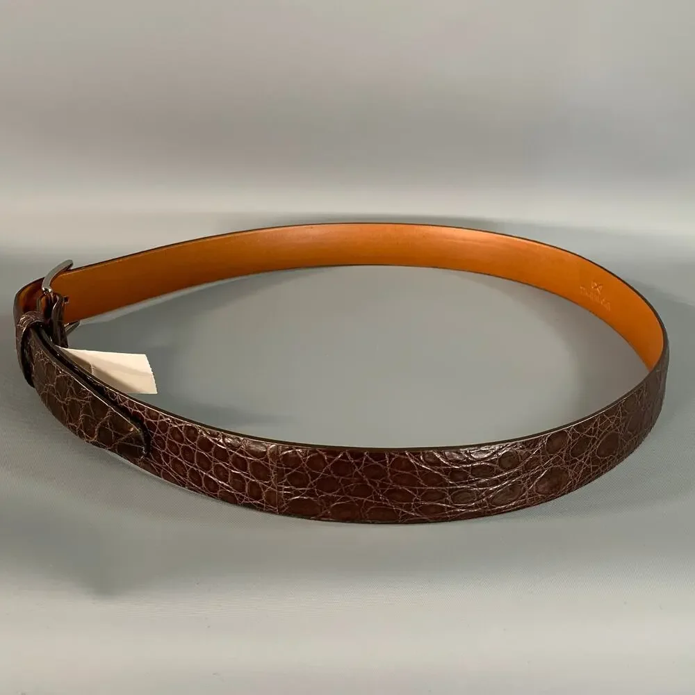TRAFALGAR Size 42 Brown Croc Embossed Crocodile Belt